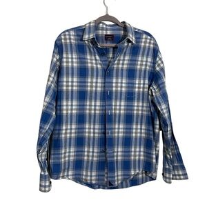 UNTUCKit Wrinkle Free Performance Plaid Blue Grey Size Large Button-up Coastal